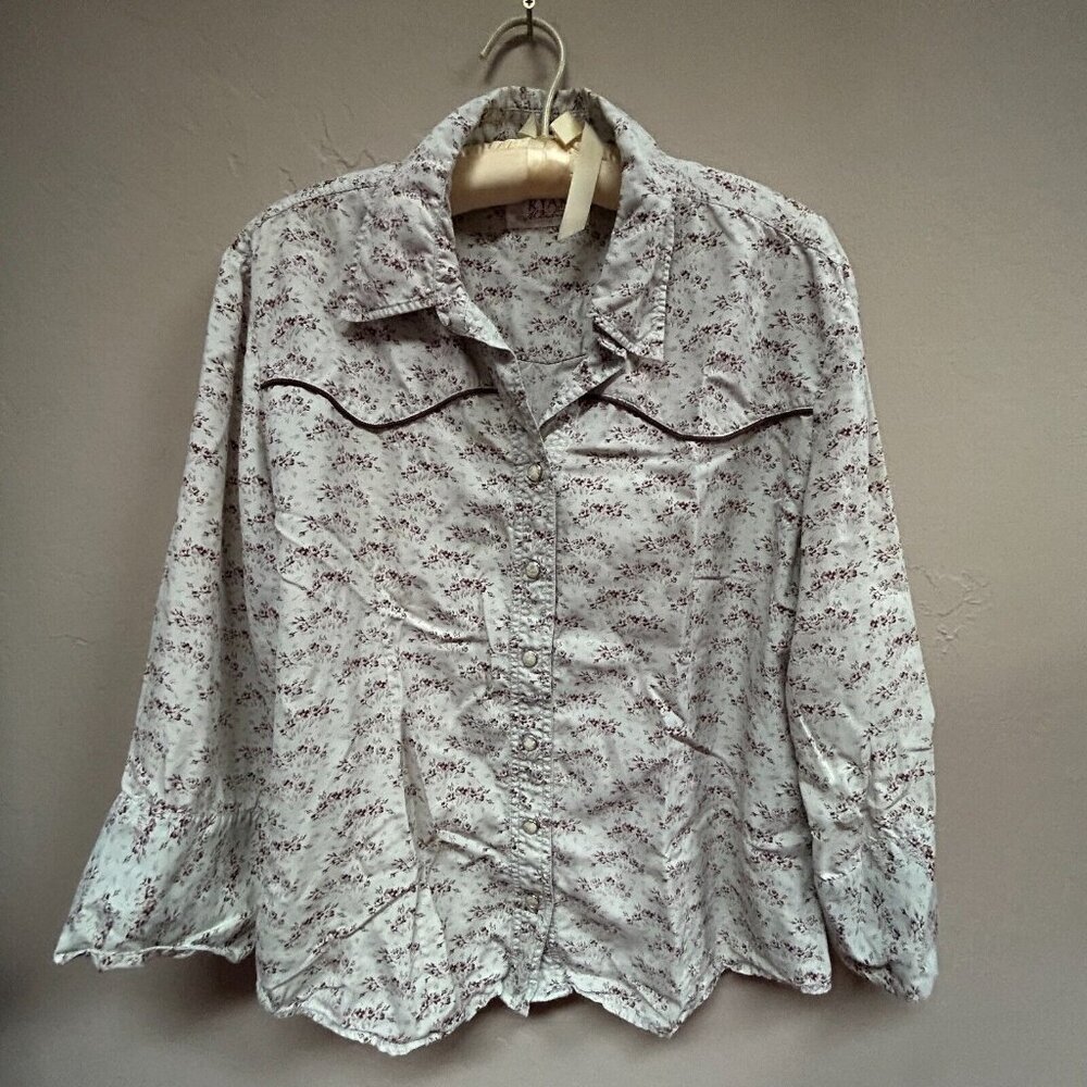 Ryan Michael Womens Button Down Shirt Floral Long Sleeve Top Medium Ivory Maroon